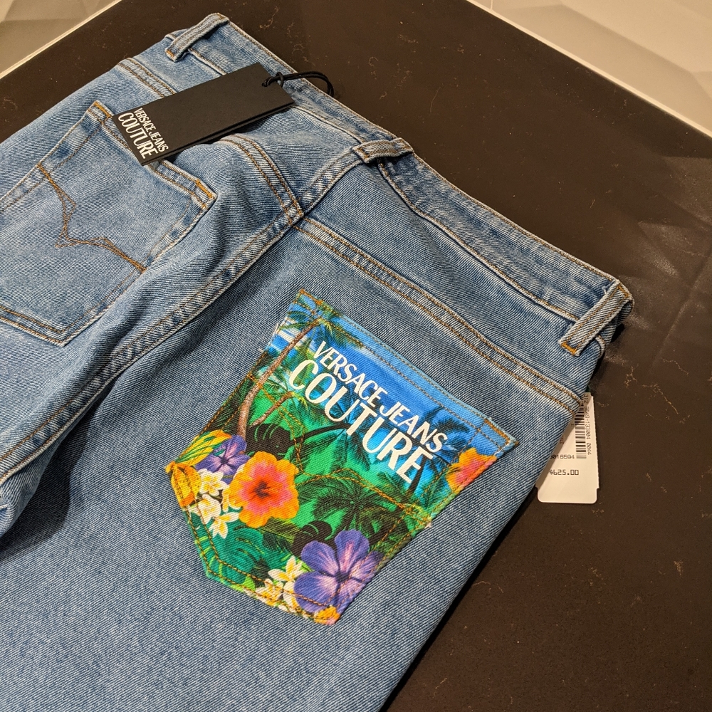 Versace Couture tropical print jeans